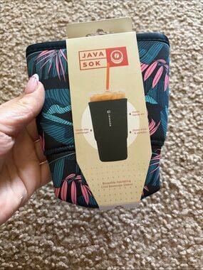 B62 NWT LARGE JavaSok Reusable Insulating Beverage Sleeve - Teal & Pink Print